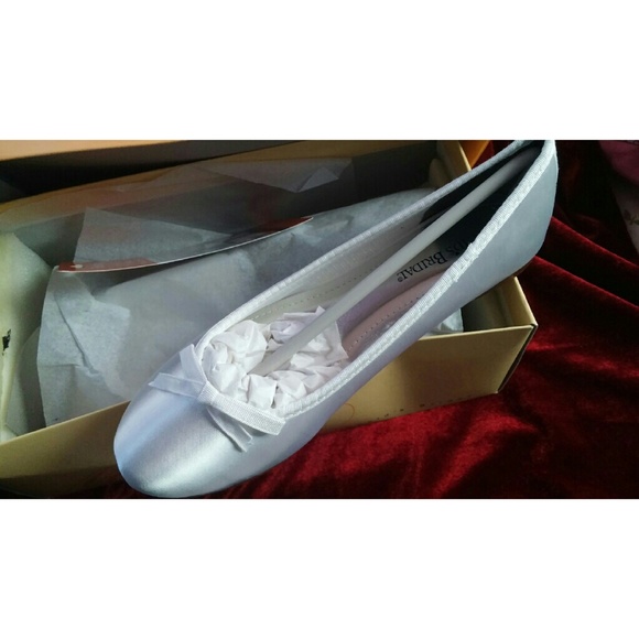 Davids Bridal white ballet satin flats