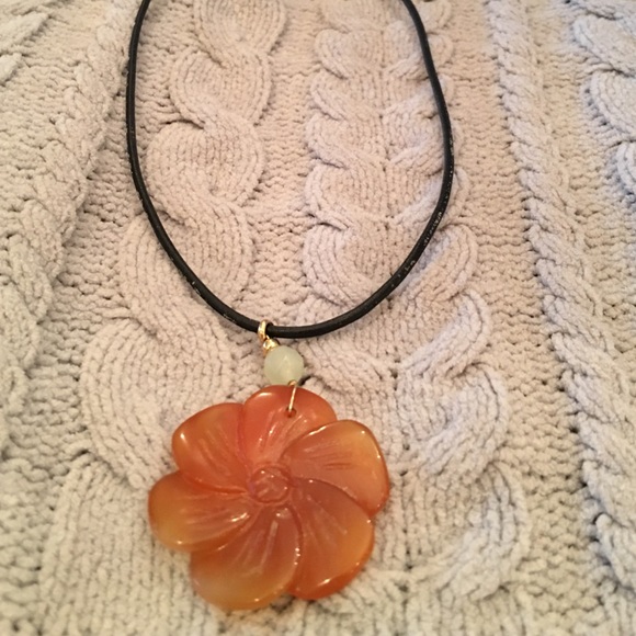 Genuine stone jade necklace leather cord