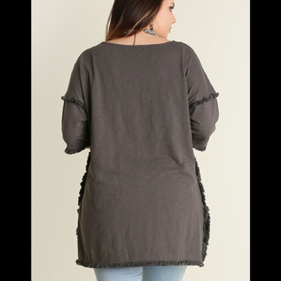Last One!!  Hi Low Tunic with Fringed Hem - Picture 2 of 3