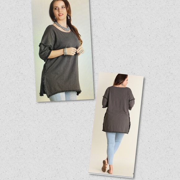 Last One!!  Hi Low Tunic with Fringed Hem - Picture 3 of 3
