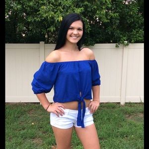 Off shoulder blue top Off shoulder blue top