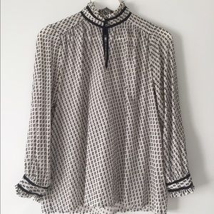 JCrew silk black and white blouse