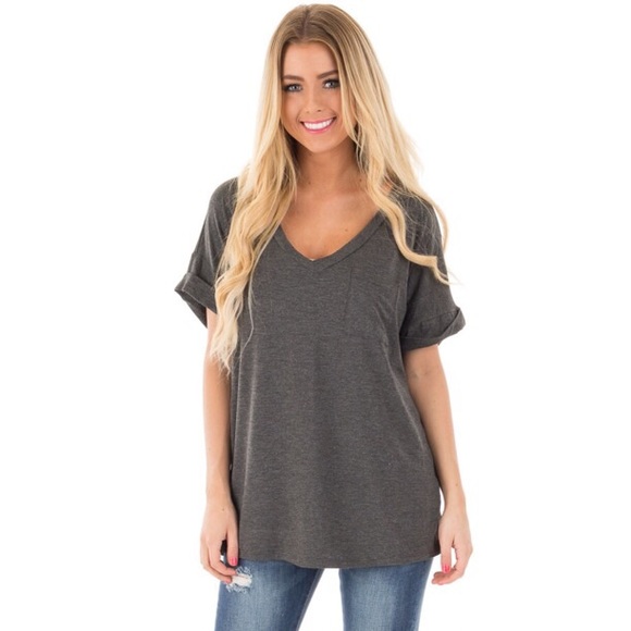 NEW Grey V-neck with Pocket - Picture 1 of 3