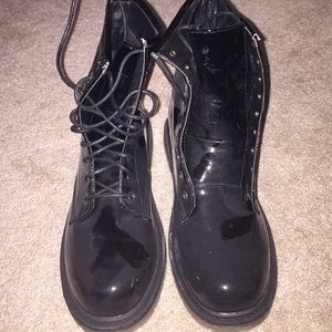Black rubber combat boots