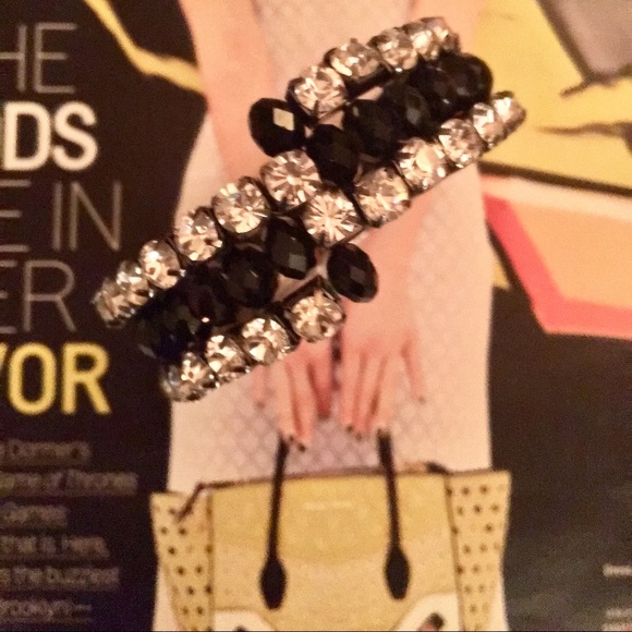 BLACK ONYX RHINESTONES CUFF BRACELET - Picture 1 of 1