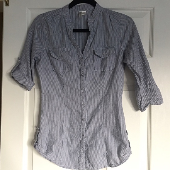 Navy and white striped button down