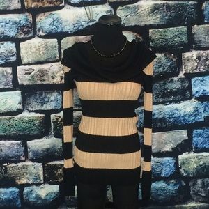 Striped Cowl Neck Sweater