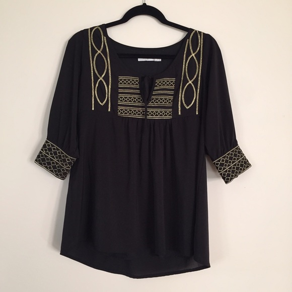 Gorgeous Mink Pink Top Black Gold Blouse Small