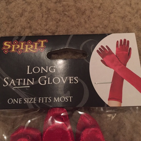 Long red satin gloves