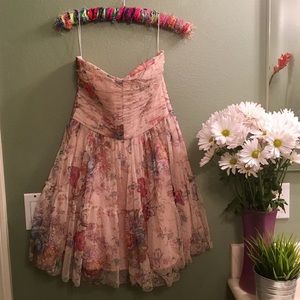 Vintage Blush Antiqued Floral Strapless Dress