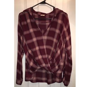 A long sleeve flannel shirt
