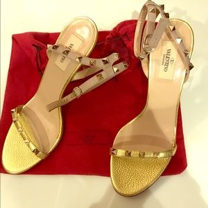 Valentino studded sandals in gold and neutral