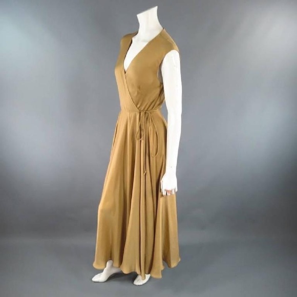 Ralph Lauren Gold Silk-Lined Satin Wrap Dress