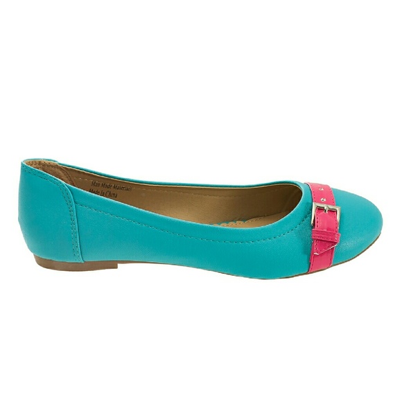 Women Ballet Buckled Flats b1332 Turquoise Pink - Picture 2 of 5