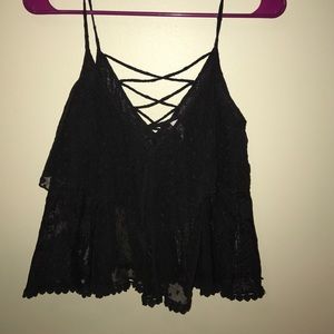 Free People black lace two-tier top