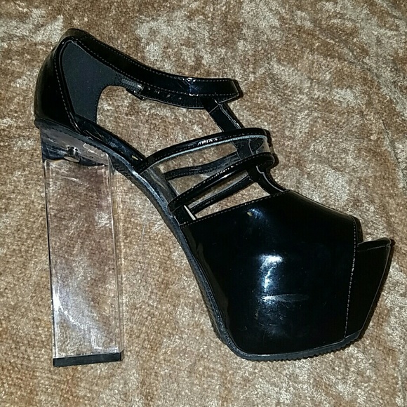 Qupid Black and clear platform heels