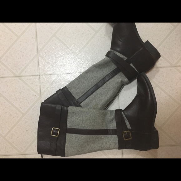 Brown Leather with grey felt-two tone boots