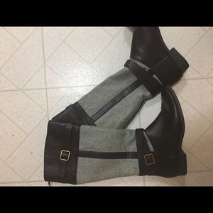 Brown Leather with grey felt-two tone boots