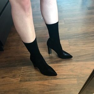 Black velvet sock boots