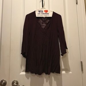 Plum top with lace paneling