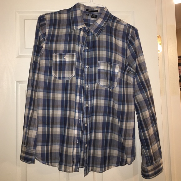 Like new! Blue and grey plaid button up shirt