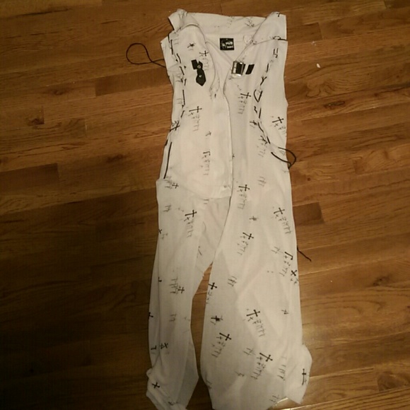 Punk Rave Vest Tank Cardigan White with Crosses