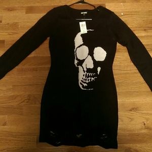 Hot Topic Sweater Dress Black Distressed Skull NWT