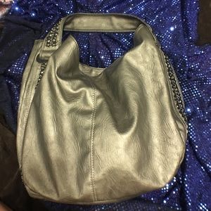 Pewter colored purse with rhinestones