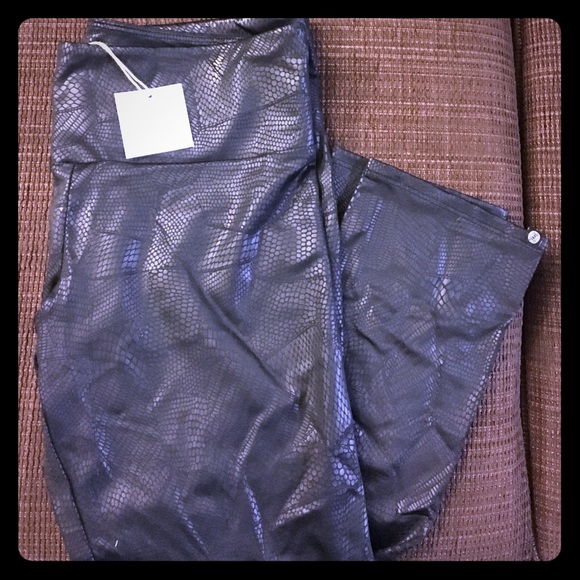 Black Pleather Snakeskin Workout Capris