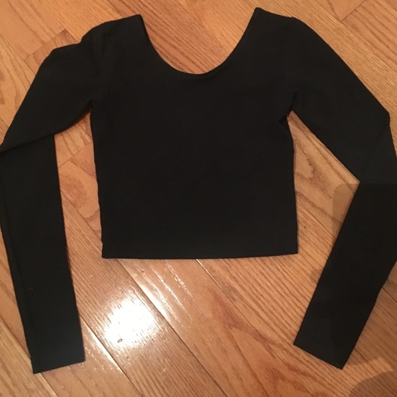 American Apparel Black Cotton Long Sleeve Crop Top