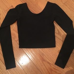 American Apparel Black Cotton Long Sleeve Crop Top