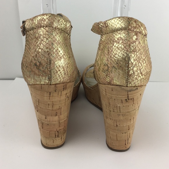 Alfani Gold Cork Strappy Wedges Sandals Shoes 10 - Picture 3 of 4
