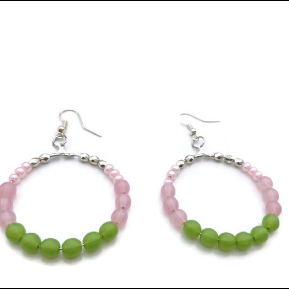 Pink & Green Hoop Earrings