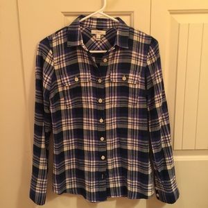 J.Crew Blue and White Button Down Flannel Shirt 0