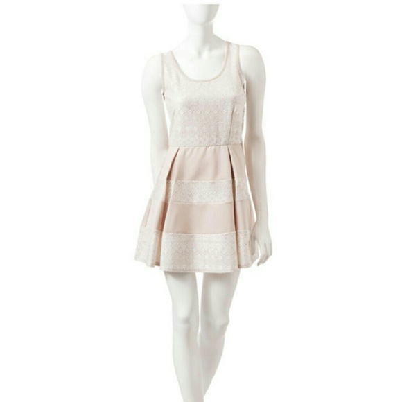 Trixxi Nude Lace Color Block Skater Dress