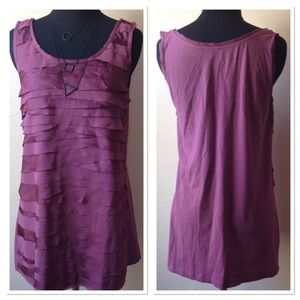 Ann Taylor Loft tiered ruffle purple tunic top S