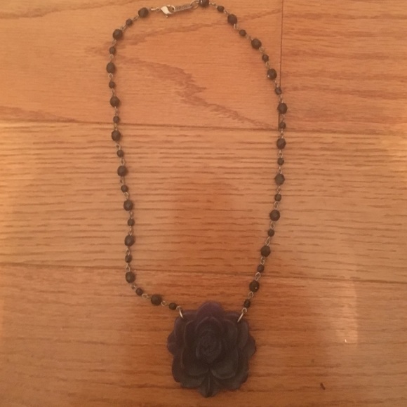 Black Classic Hardware Necklace with Purple Flower