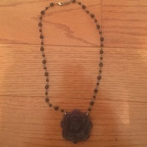 Black Classic Hardware Necklace with Purple Flower