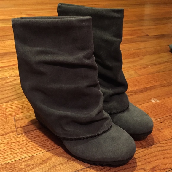Gray Suede wedge booties , perfect for fall!