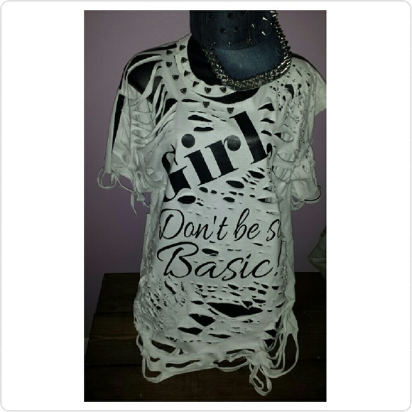Girl, don't be so basic! Distressed tee with bling