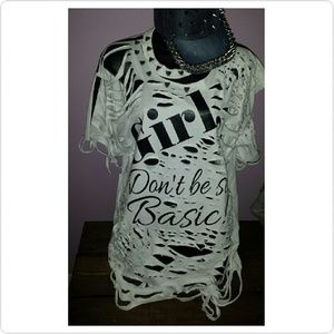 Girl, don't be so basic! Distressed tee with bling