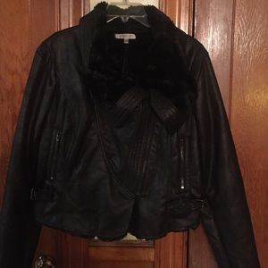 Short faux suede, fur lined Black Jacket