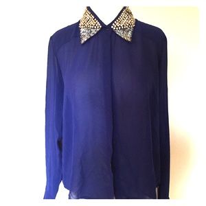 Rhinestone Collar Blue Blouse
