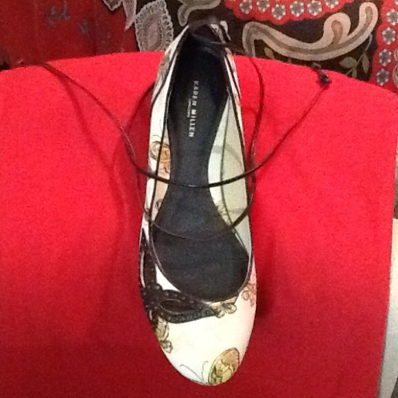 Karen Millen Leather/Cloth Butterfly Strap Flats - Picture 1 of 4