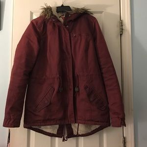 Maroon/burgundy fur parka
