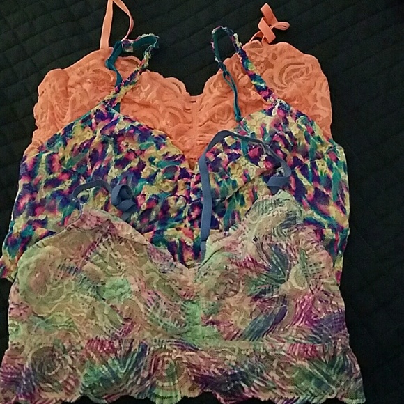 Three lace bralettes