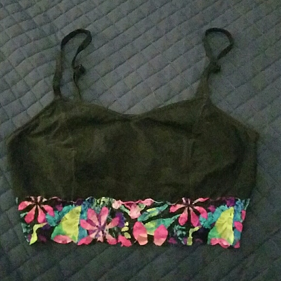 Black cotton bralette with tropical lace