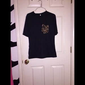 NWOT Black T-Shirt with cheetah pocket