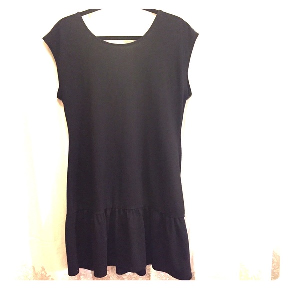 Black drop waist, A-line dress with ruffle hem