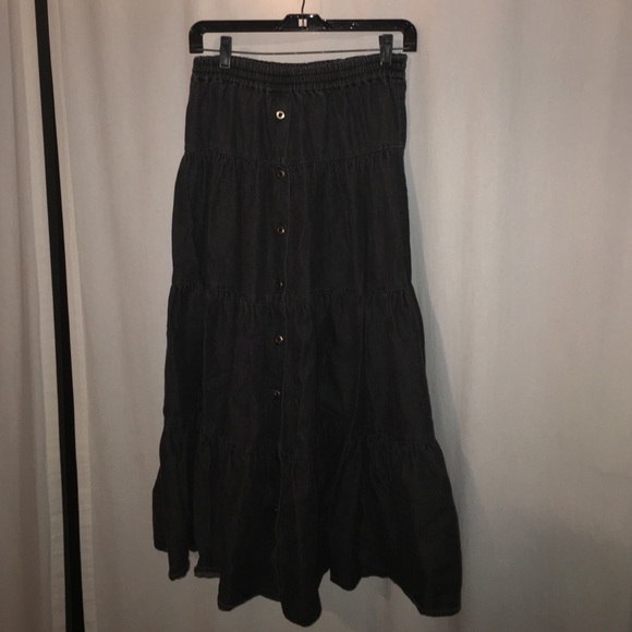 Black button down denim skirt